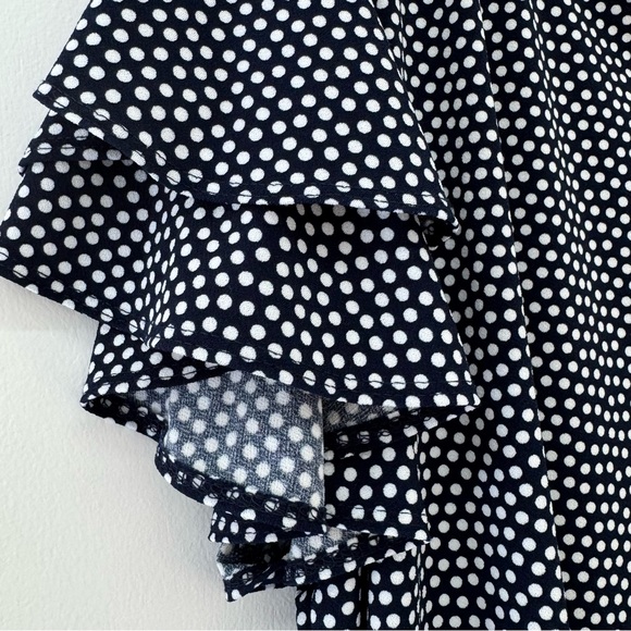 Women's 3X Adrianna Papell Pullover Navy & White Dot Ruffle Blouse Flare Sleeve - Picture 4 of 10